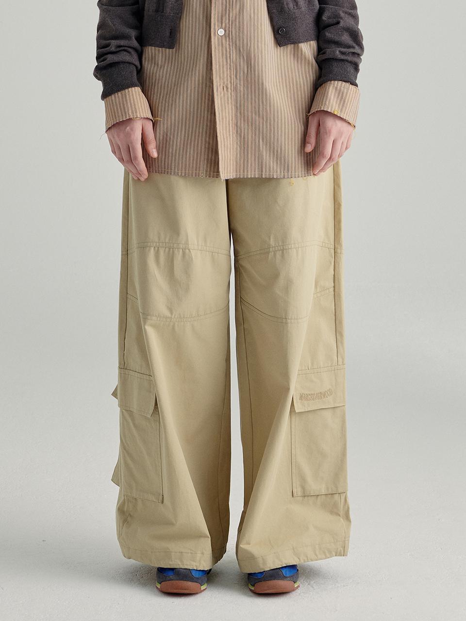 COTTON CURVED CARGO PANTS_beige
